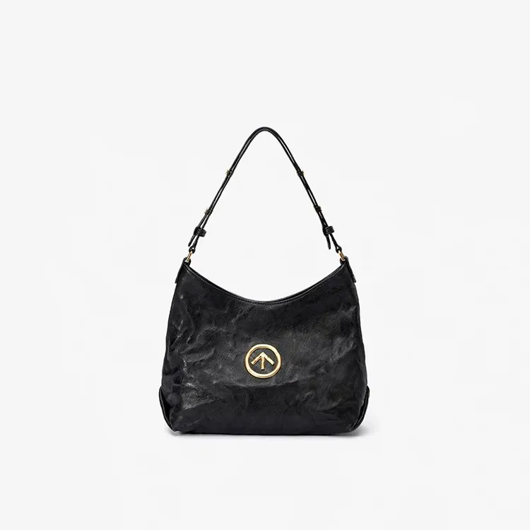 GROTTO个乐箭头Hobo女包腋下斜挎包单肩包外出经典褶皱黑色包包