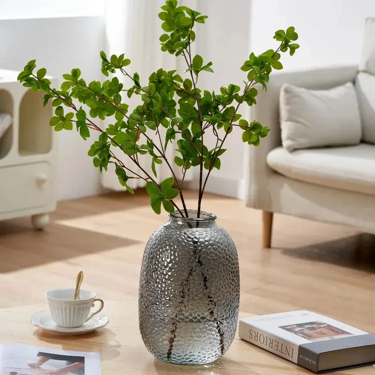 透明玻璃大肚花瓶北欧风简约客厅插花落地花器CF51大肚麻块烟灰