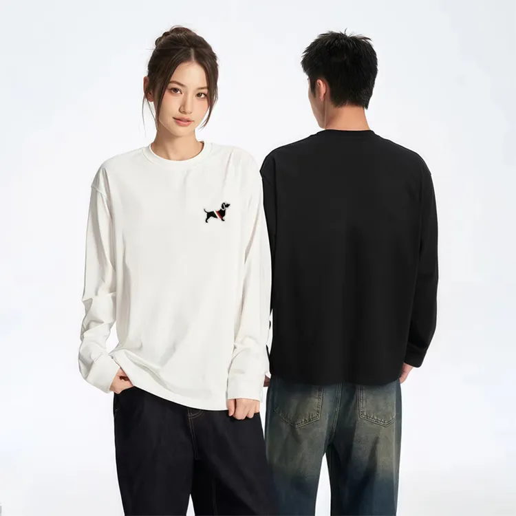 意大利奢品刺绣长袖迪桑棉T恤情侣男女同款时尚百搭圆领刺绣腊肠
