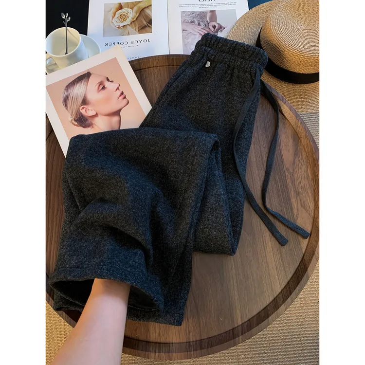 胖mm240斤大码加绒加厚抽绳休闲卫裤女冬季松紧高腰宽松阔腿长裤