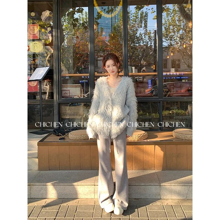 CHICHEN-北海道织梦-松绒风针织毛衣开衫宽松中长款