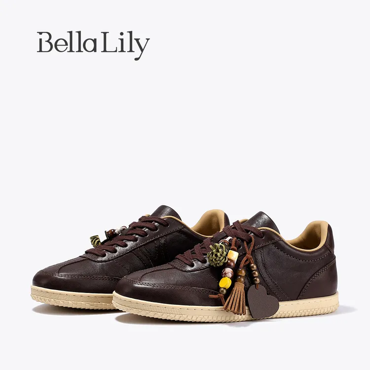 BellaLily2025秋季新款复古软底德训鞋手工串珠阿甘鞋百搭休闲鞋