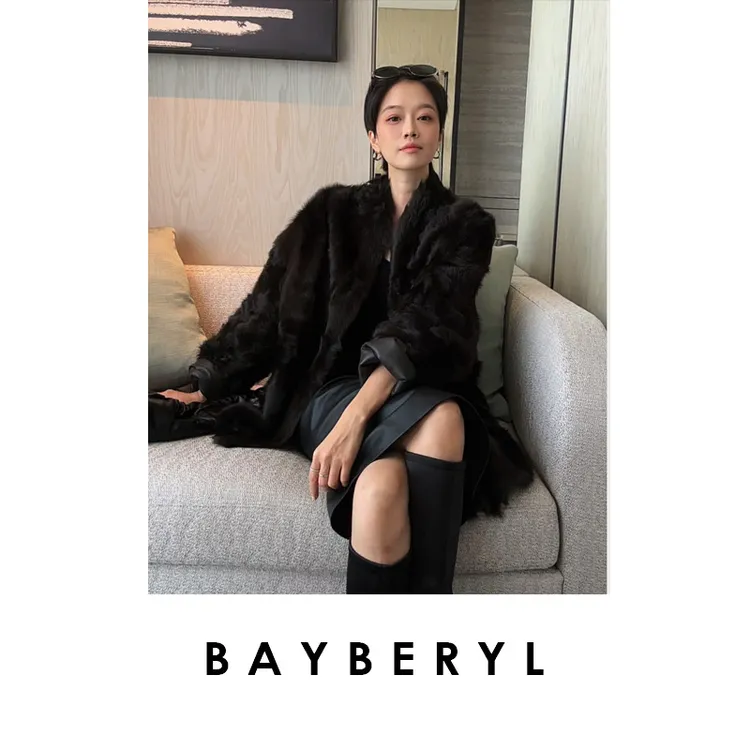 BAYBERYL老贝律动绒感*可可无领卷毛皮毛一体PY5I2404-10/10