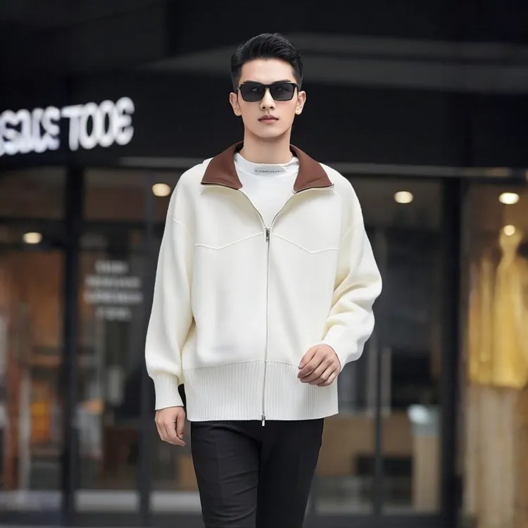 2025秋季新款时尚百搭简约潮流针织衫男士开衫外套宽松休闲毛衣潮