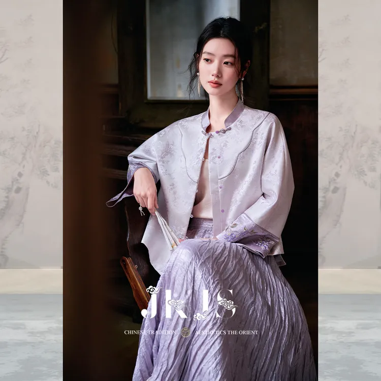 JKJS【紫韵】金丝提花外套女2025新款秋冬新中式棉衣高级感上衣