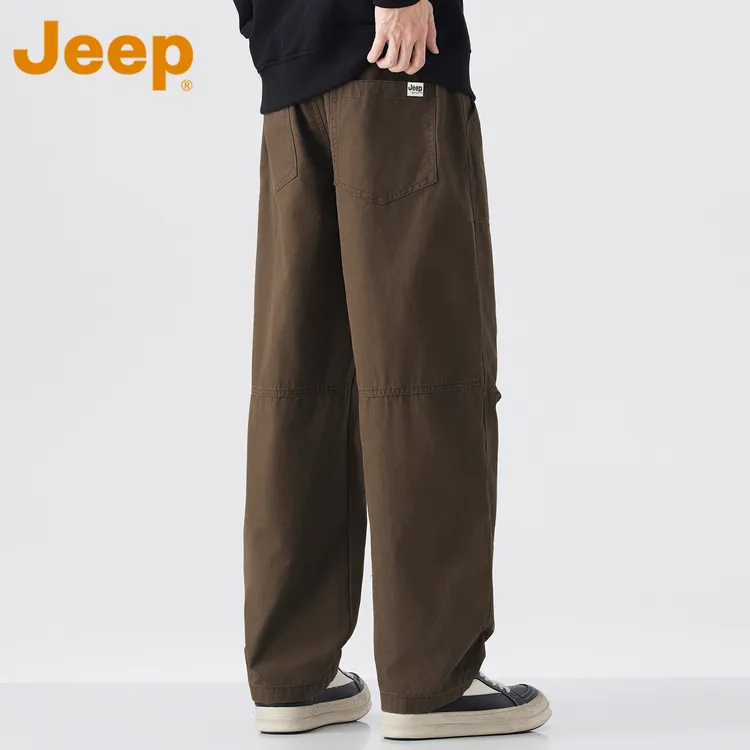 JEEP吉普美式褶皱工装休闲裤男款春秋季潮牌纯棉痞帅男生阔腿裤子
