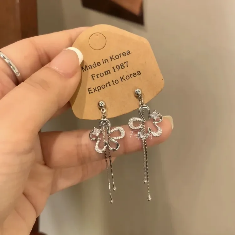 铜合金耳饰 花花流苏耳环2025新款爆款高级感耳钉耳坠小众首饰925