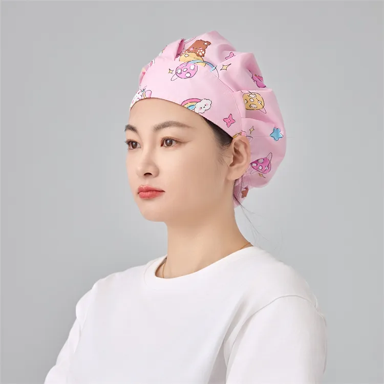女医生护士帽全棉印花薄款蓬蓬帽五星兔大图长发美容师牙科工作帽
