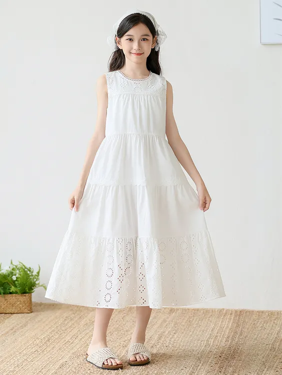 女童连衣裙花边镂空背心裙子2025新款中大童儿童小女孩公主裙