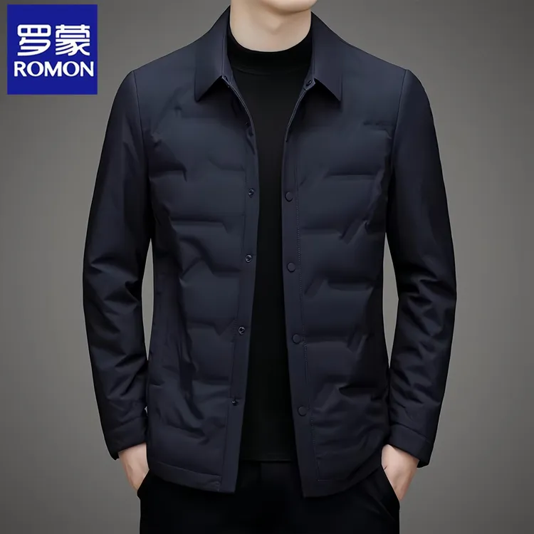 Romon/罗蒙冬季新款轻薄羽绒服保暖外套高档男士休闲翻领商务夹克