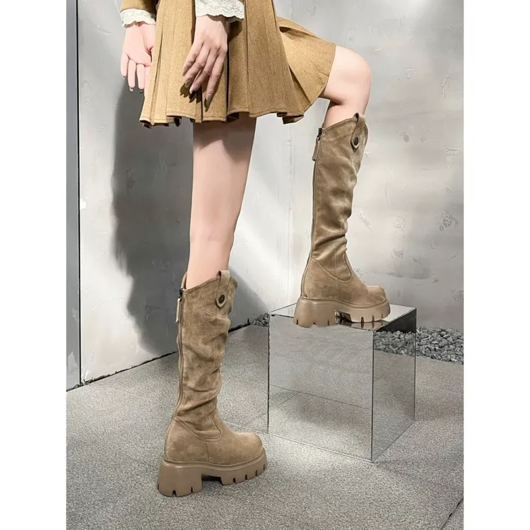 内增高不过膝长靴女2025秋冬新款小个子厚底高筒靴骑士靴舒适单靴