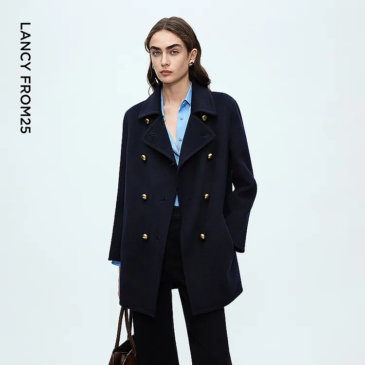朗姿纯羊毛军旅风气质毛呢外套通勤休闲双面呢高级感大衣冬季新款