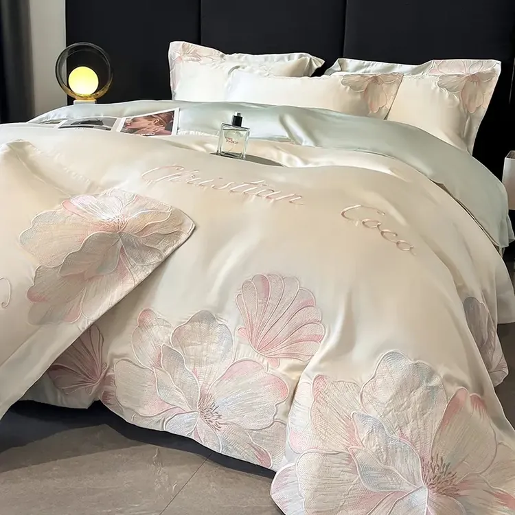 富安娜轻奢莱赛尔天丝夏季冰丝凉感简约床单被套四件套高档床品