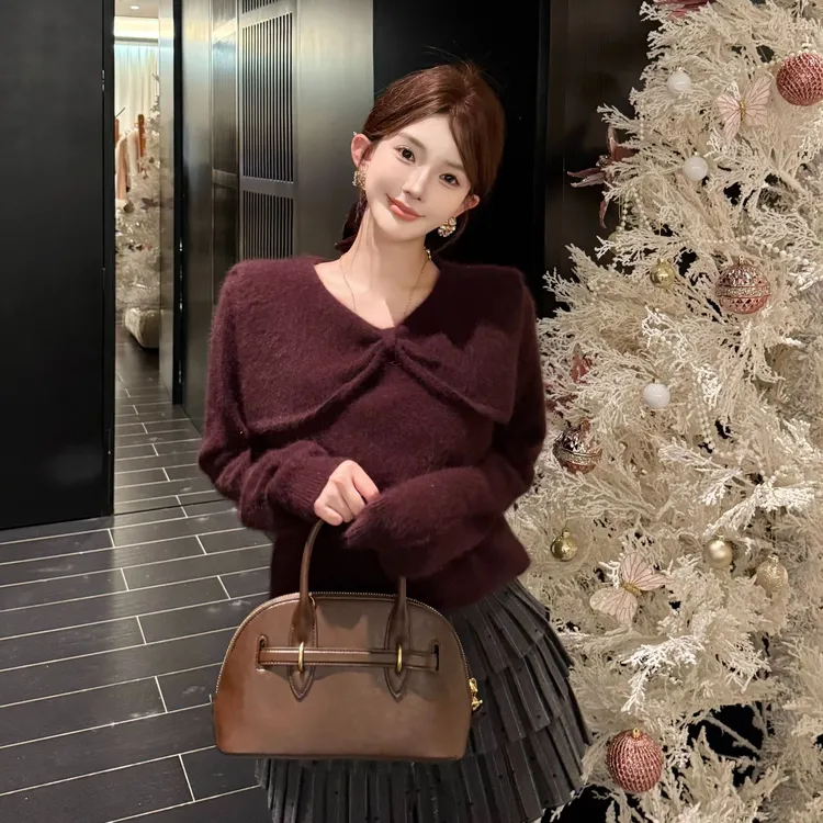 GUIDI GUDI【薄暮烟紫】秋冬设计款绵羊毛兔毛毛衣/黄加蓝