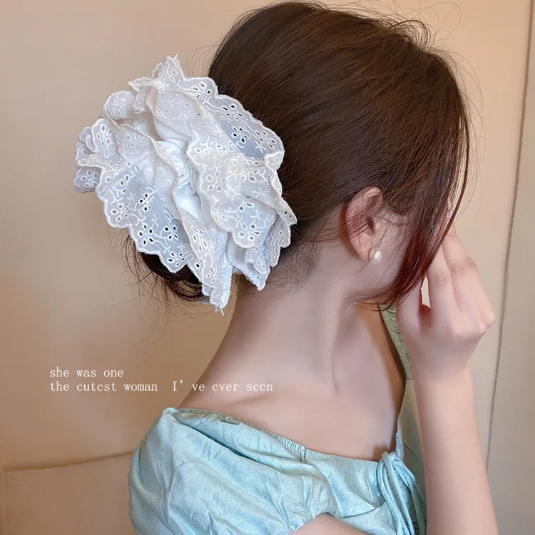法式复古蕾丝大肠发圈女高级感白色镂空头花发绳2025新款头绳头饰