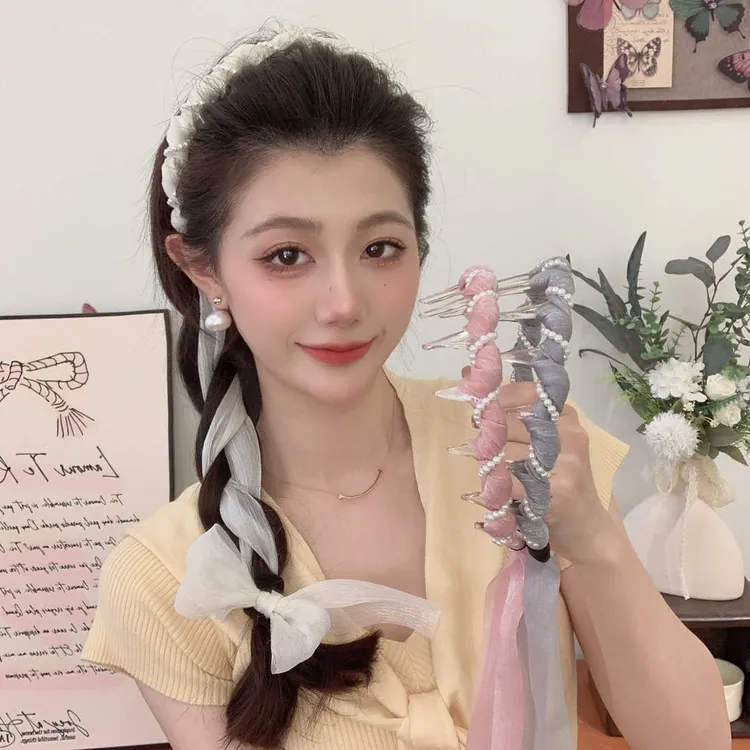 网纱发带女2025新款发饰春夏丝巾长条绑发飘带发箍一体式编发头饰