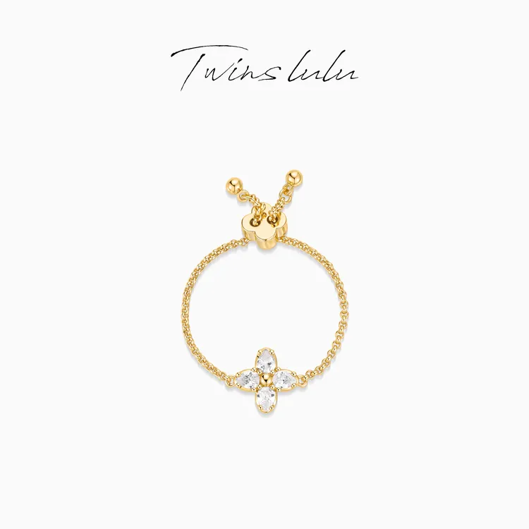 TWINS LULU 镀K金【四叶花】经典轻奢小众气质简约戒指TSS6669
