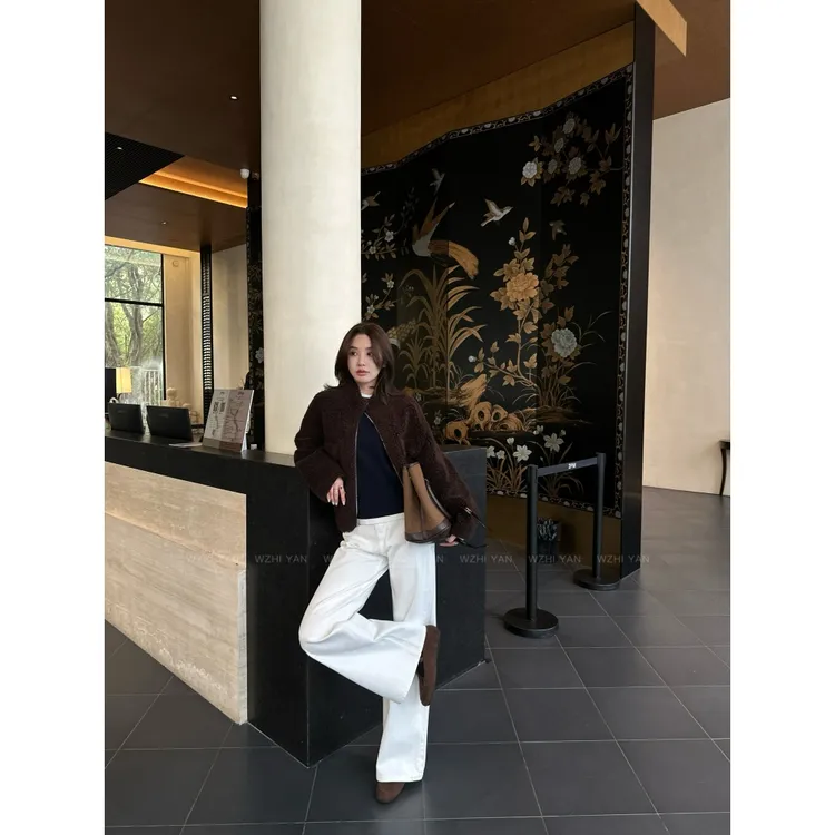 【初雪前夜】“100%进口棉”时髦极简白色百搭显瘦阔腿牛仔裤A0442