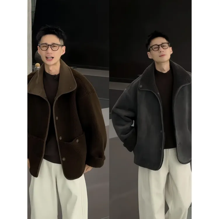 单排扣加厚棉服男款冬季设计感正反两穿夹克棉衣外套短款免烫百搭