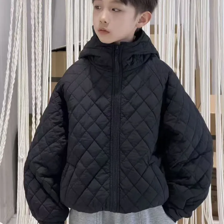 2025男女童秋冬季加厚时尚百搭保暖绗线夹棉连帽加绒外套宝宝棉衣
