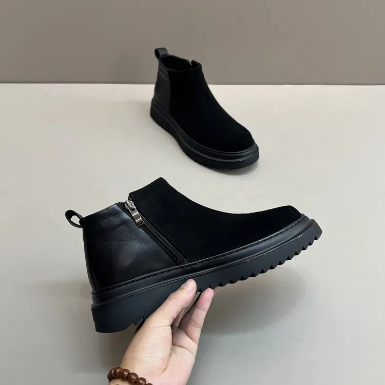 秋冬英伦风切尔西加绒短靴马丁靴磨砂皮男士时尚潮流男鞋百搭舒适