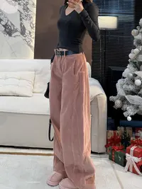 楚楚君 Laugh girl【限定神裤】韩版灯芯绒弯刀休闲裤带腰带K2565