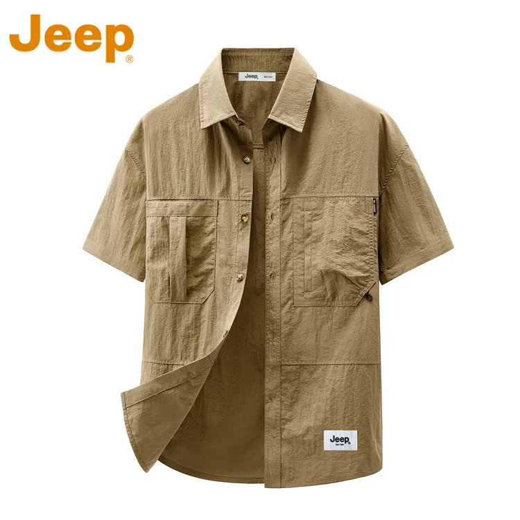 JEEP吉普冰丝休闲短袖衬衫2025年男士夏季新款宽松百搭轻薄上衣男