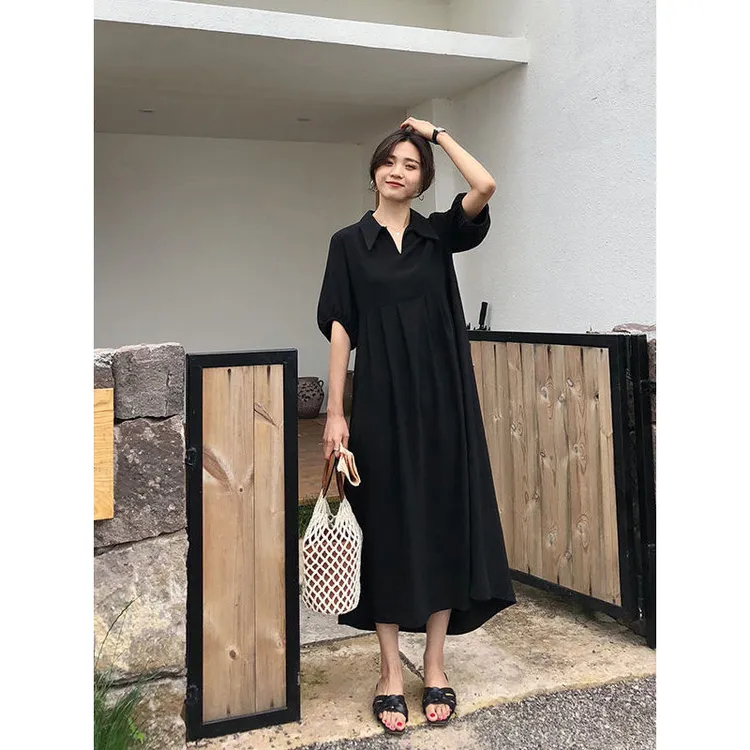 特大码300斤胖mm法式气质收腰显瘦连衣裙黑色宽松遮肚过膝长裙女