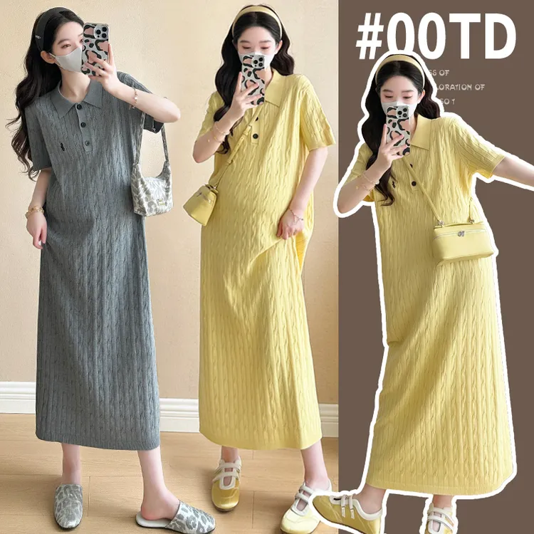 孕妇装新款夏季韩版时尚刺绣麻花设计感针织孕妇连衣裙中长款夏款