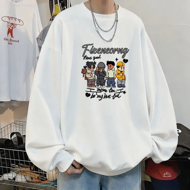 春秋潮牌圆领卫衣男生宽松百搭长袖打底衫美式休闲套头上衣青少年