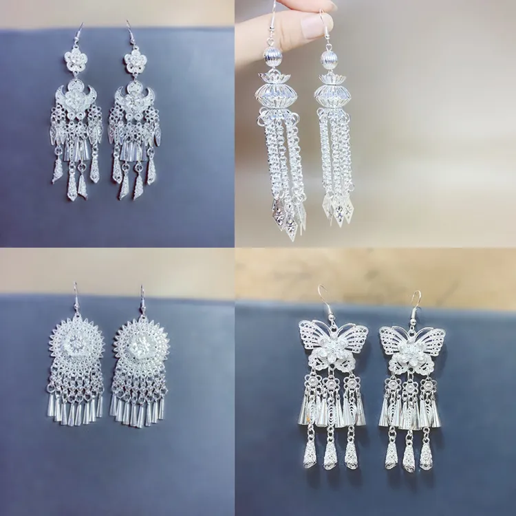 合金耳饰 654-675民族风蝴蝶流苏耳环国风复古古风百搭女耳饰品