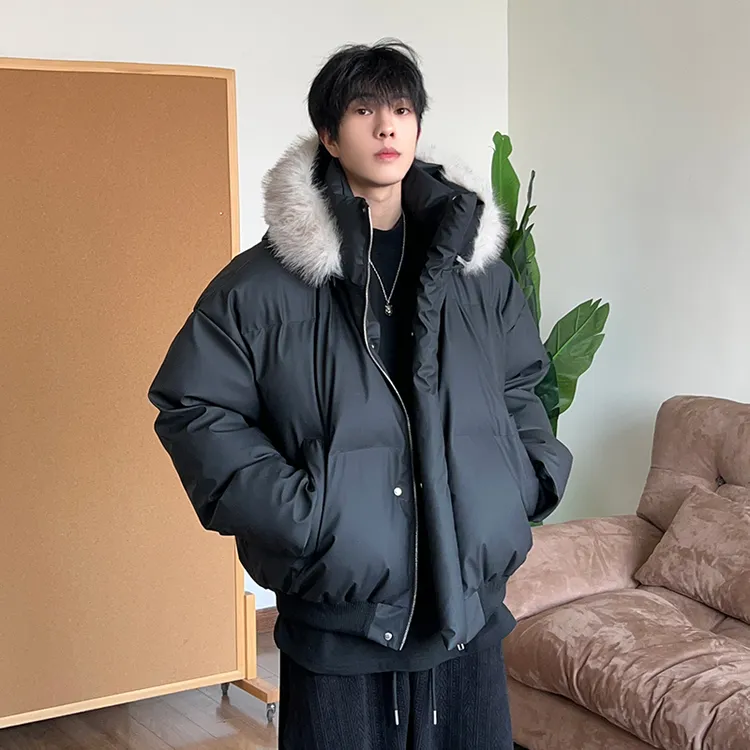 可脱卸帽PU皮短款棉服宽松冬季立领保暖棉衣百搭面包服夹克