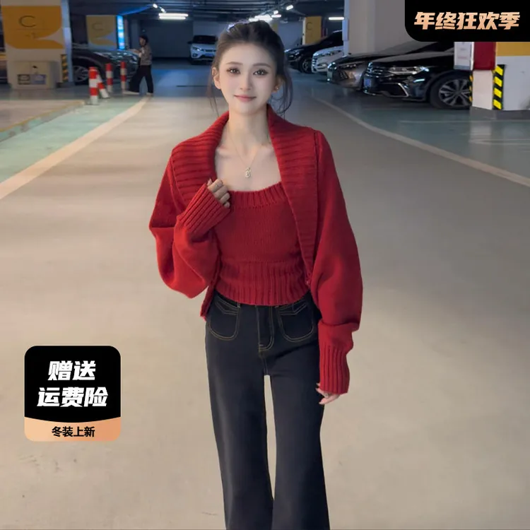 韩系毛衣女秋冬慵懒高级感一整套装2025新款可外穿内搭针织衫上衣