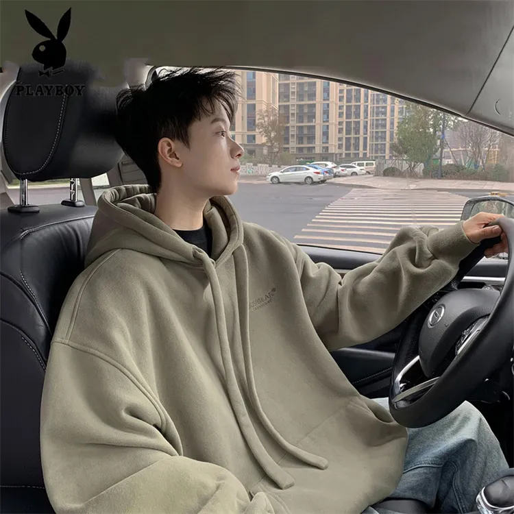 花花公子文艺男重磅卫衣男款连帽秋季新款美式男生上衣男士外套潮