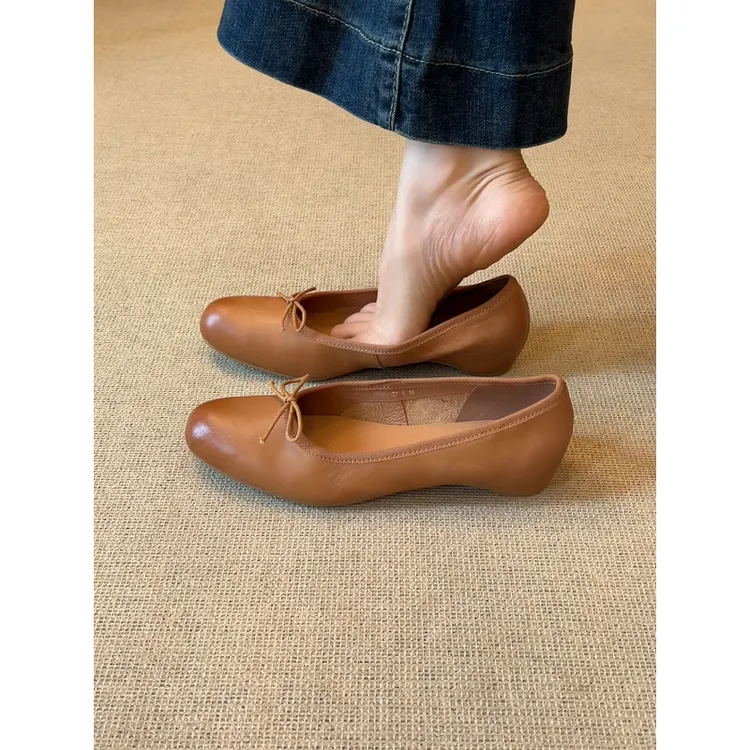 nnmiss·34-39/2.5cm文艺复古圆头擦色蝴蝶结浅口一脚蹬低跟小单鞋