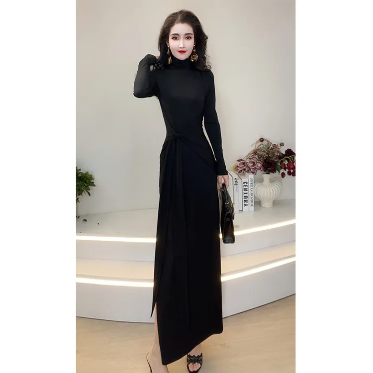 法式复古气质连衣裙女2025秋季新款高级感收腰显瘦打底长裙98911