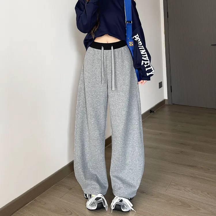 灰色卫裤子加厚加绒运动裤女秋冬季2025新款休闲裤保暖高腰弯刀裤