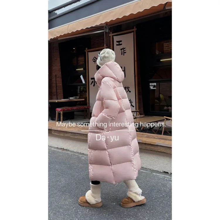 WW茧型泡芙羽绒服女长款韩版宽松加厚连帽休闲时尚气质冬季外套
