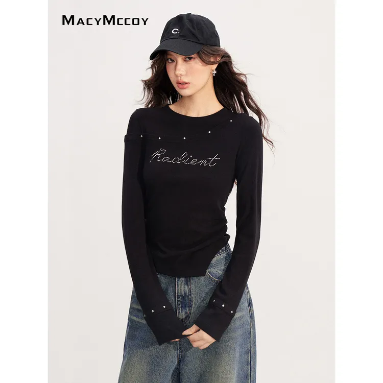 MacyMccoy不规则拼接上衣女冬季设计感百搭显瘦软糯亲肤打底衫