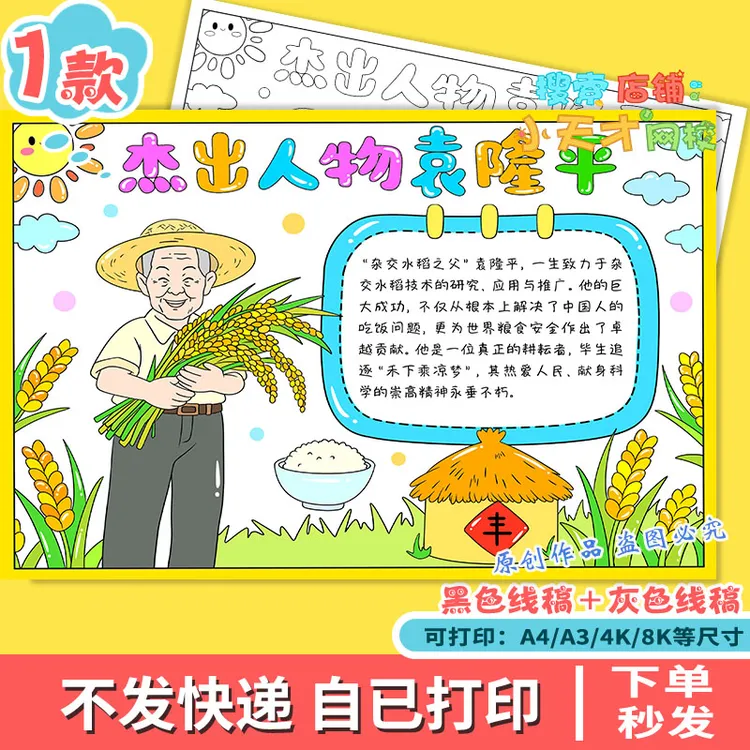 杂交水稻之父袁隆平手抄报学习榜样模范先锋杰出人物科学家画f999