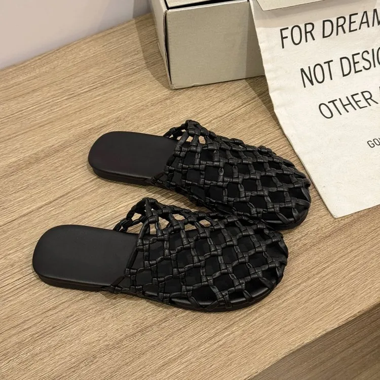 绝美编织镂空凉拖鞋女夏季外穿2025新款超火时尚渔网鞋包头半拖鞋