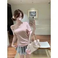 白水女 氧气凉凉T 莱赛尔天丝斜肩T恤设计感宽松上衣 B50752152