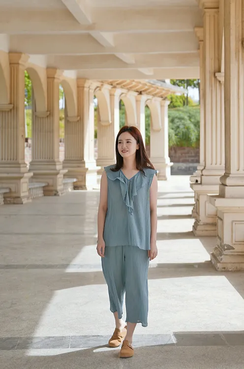 朵朵可可DW251CZ059女士甜美无袖七分裤睡衣家居服套装