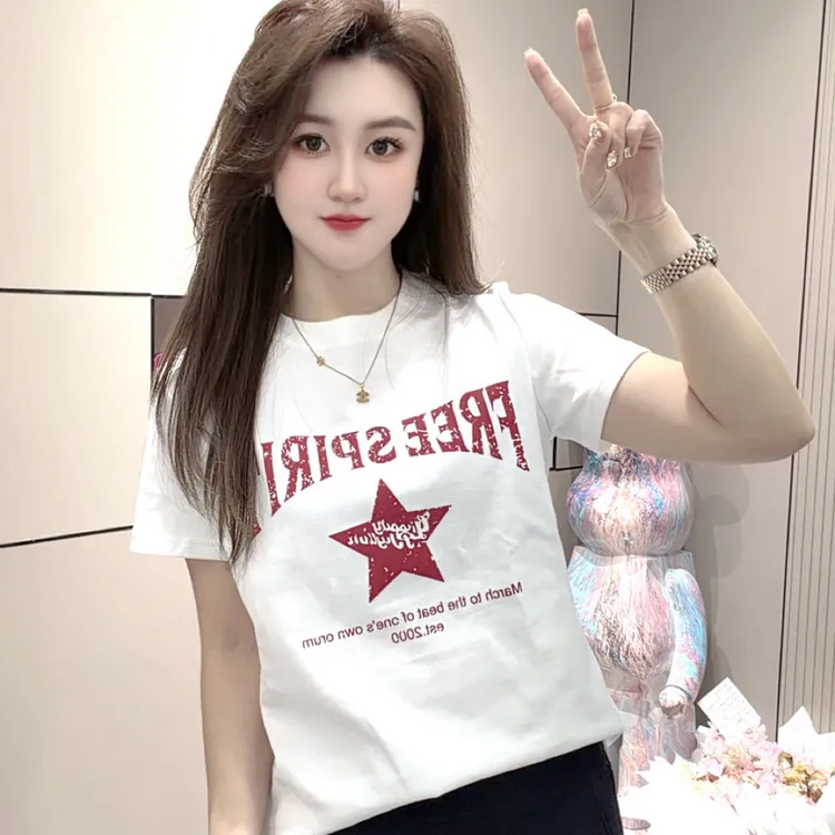 洋气五角星无胶印减龄显瘦棉T