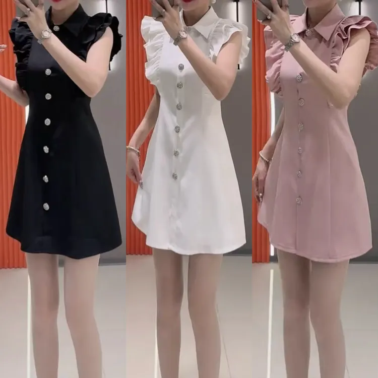 网红时尚套装女2025夏季新款翻领菲菲袖开衫上衣加短裤两件套9805