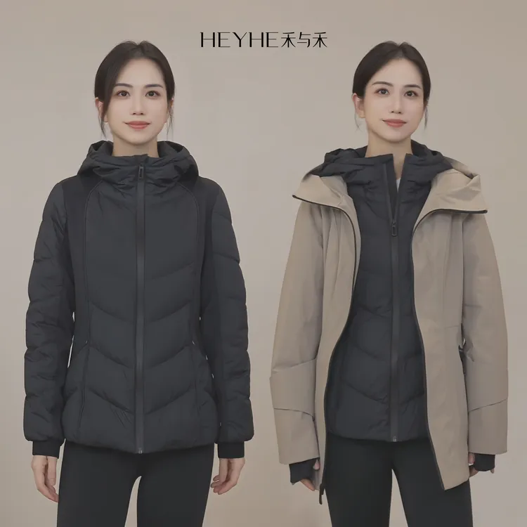 小禾【冬日玩家】90白鹅绒格子面料连帽运动风X挺阔收腰多穿羽绒服