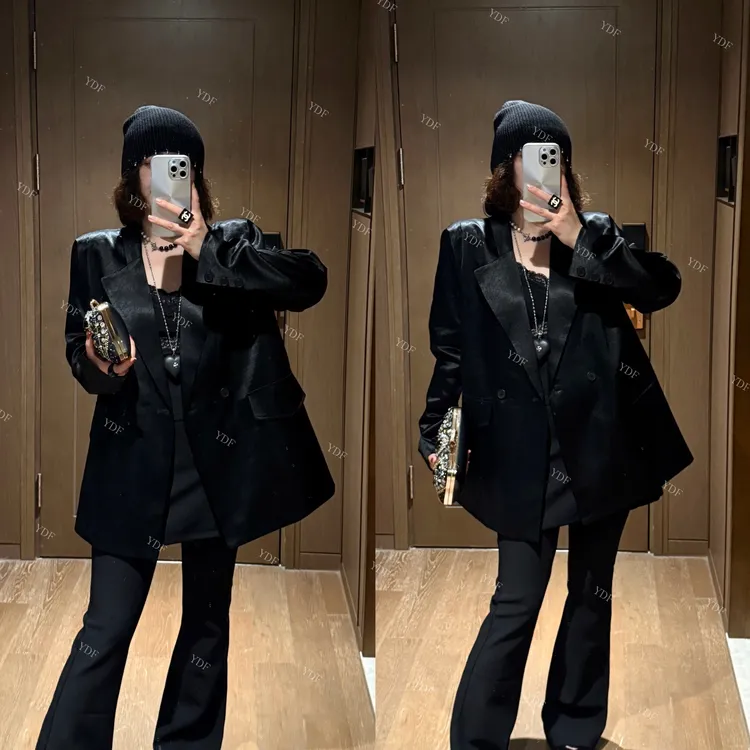 YDFSTUDIO小众【灵魂廓形】欧货高品醋酸缎面设计气质时尚西装外套