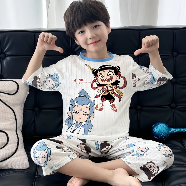 哪吒睡衣儿童夏季薄款纯棉2025新款男童夏款短袖全棉空调服小男孩