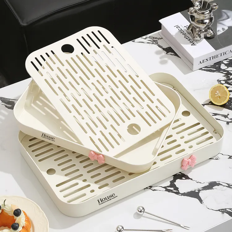 日式沥水茶盘家用双层托盘放水杯茶杯收纳盘客厅水果盘杯子摆放盘