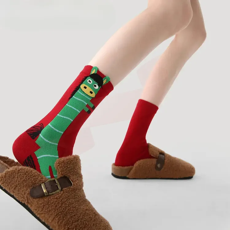 马年2026本命年红袜子秋冬季新款男女新年红袜子中筒袜喜庆大红袜